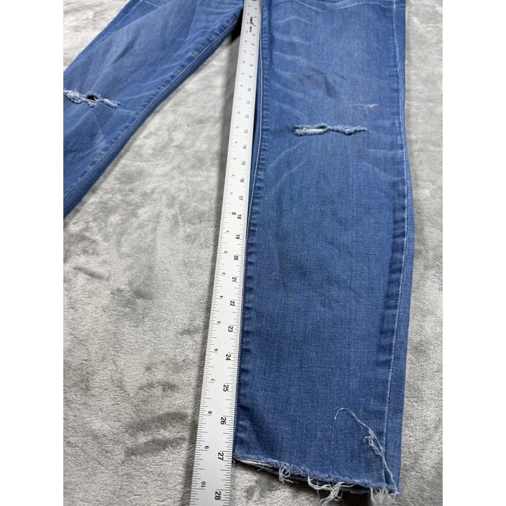 J.Crew Toothpick Jeans Womens Size 32 Distressed‎ Raw Hem Ripped Knee Blue